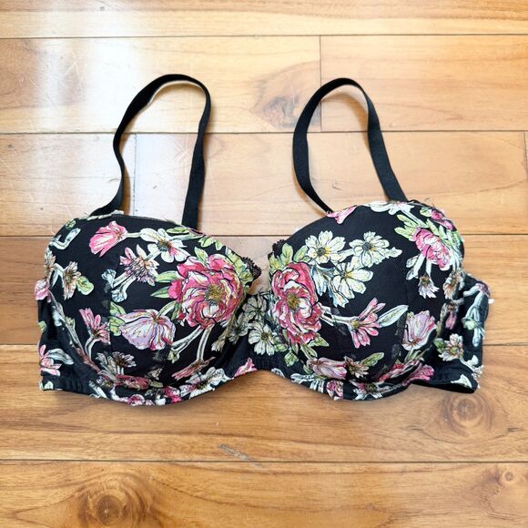 Women Victoria's Secret Dream Angel Push Up Lace Floral Bra in Black Size 36C - Picture 1 of 6